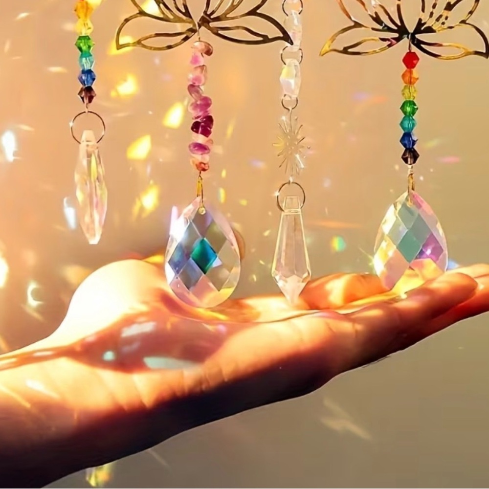 Lotus Crystal Sun Catcher Hanging Decorations - Gold & Iridescent - Picture 6 of 11